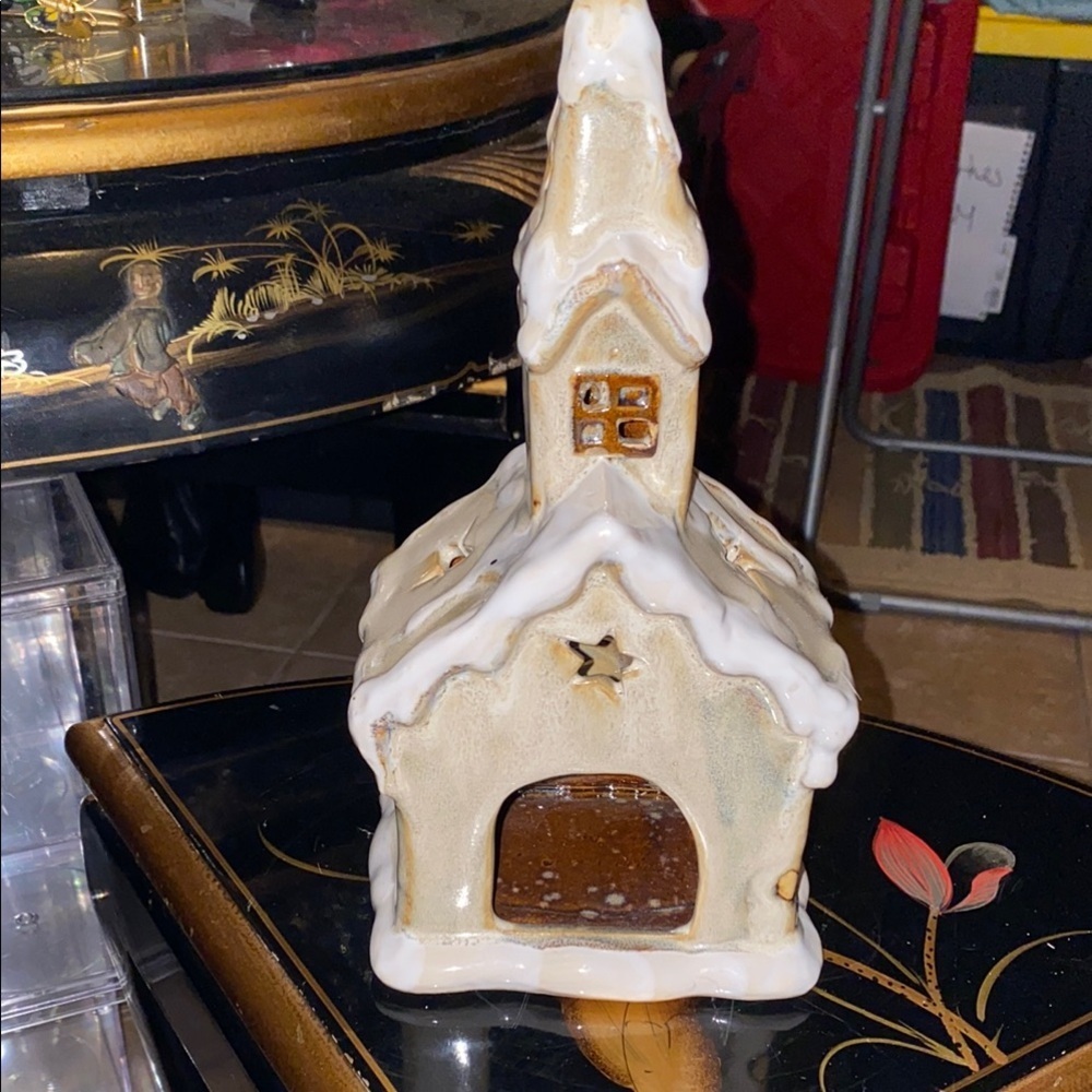 BX46 Vintage Candle Burner Holiday Village House with White and Gold - Picture 2 of 8